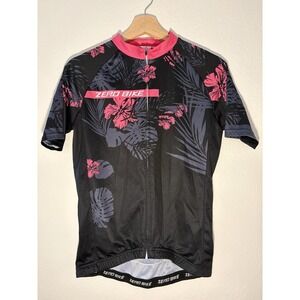 Zero Bike Womens Cycling Top Zip Up Short Sleeve Black/Pink Sz L Back Pocket